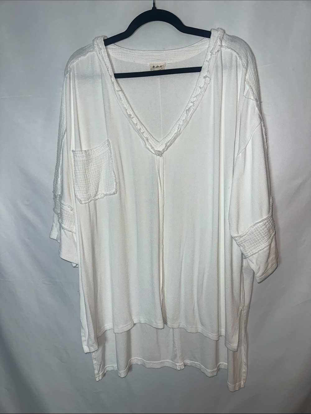 POL White V-Neck Relaxed Tunic with Patch Pocket